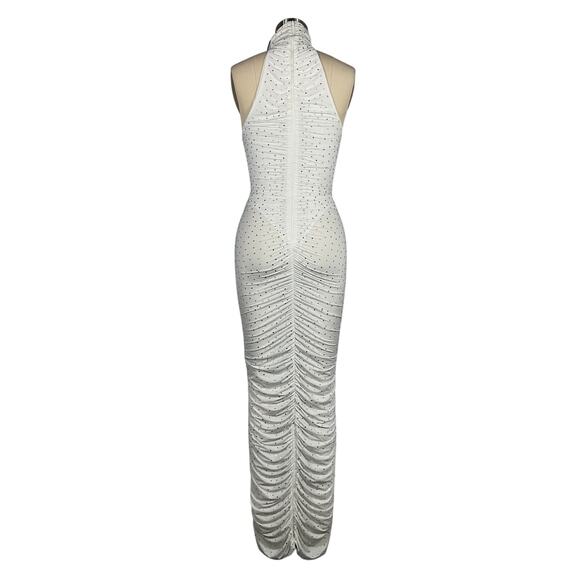 Alex Perry Crystal White Nylon Turtleneck Ruched Column Dress Size UK 8/US 4 NWT - Picture 3 of 7